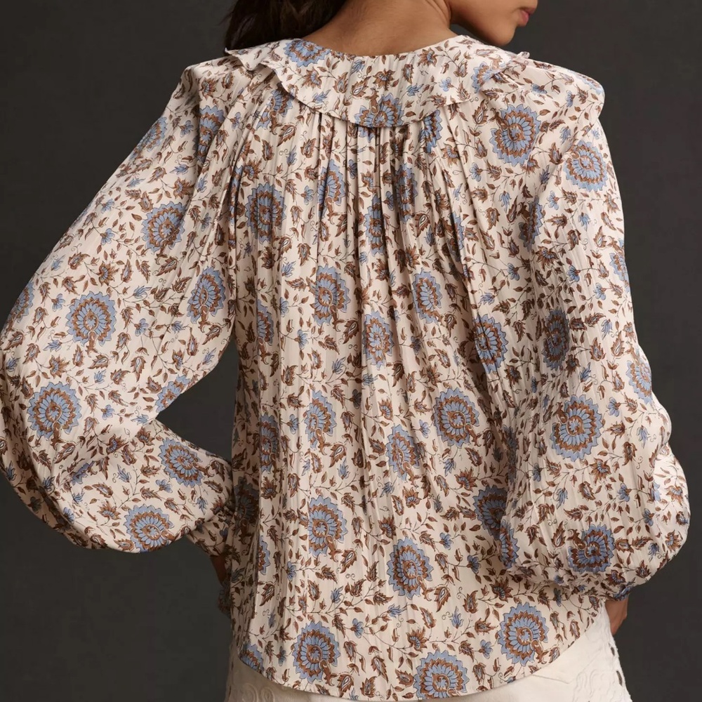 ANTHROPOLOGIE Button-Front Peasant Blouse Print sz 2x - Picture 4 of 11